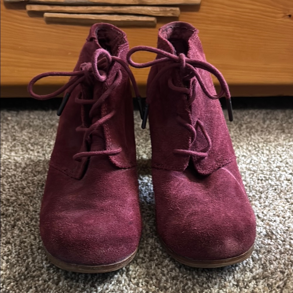 Toms Red Ankle Booties with Lace-Up Design